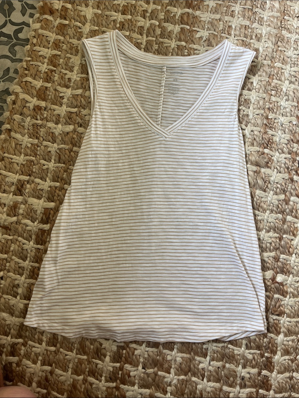 Sonoma Striped V-Neck Tank Top - White & Tan